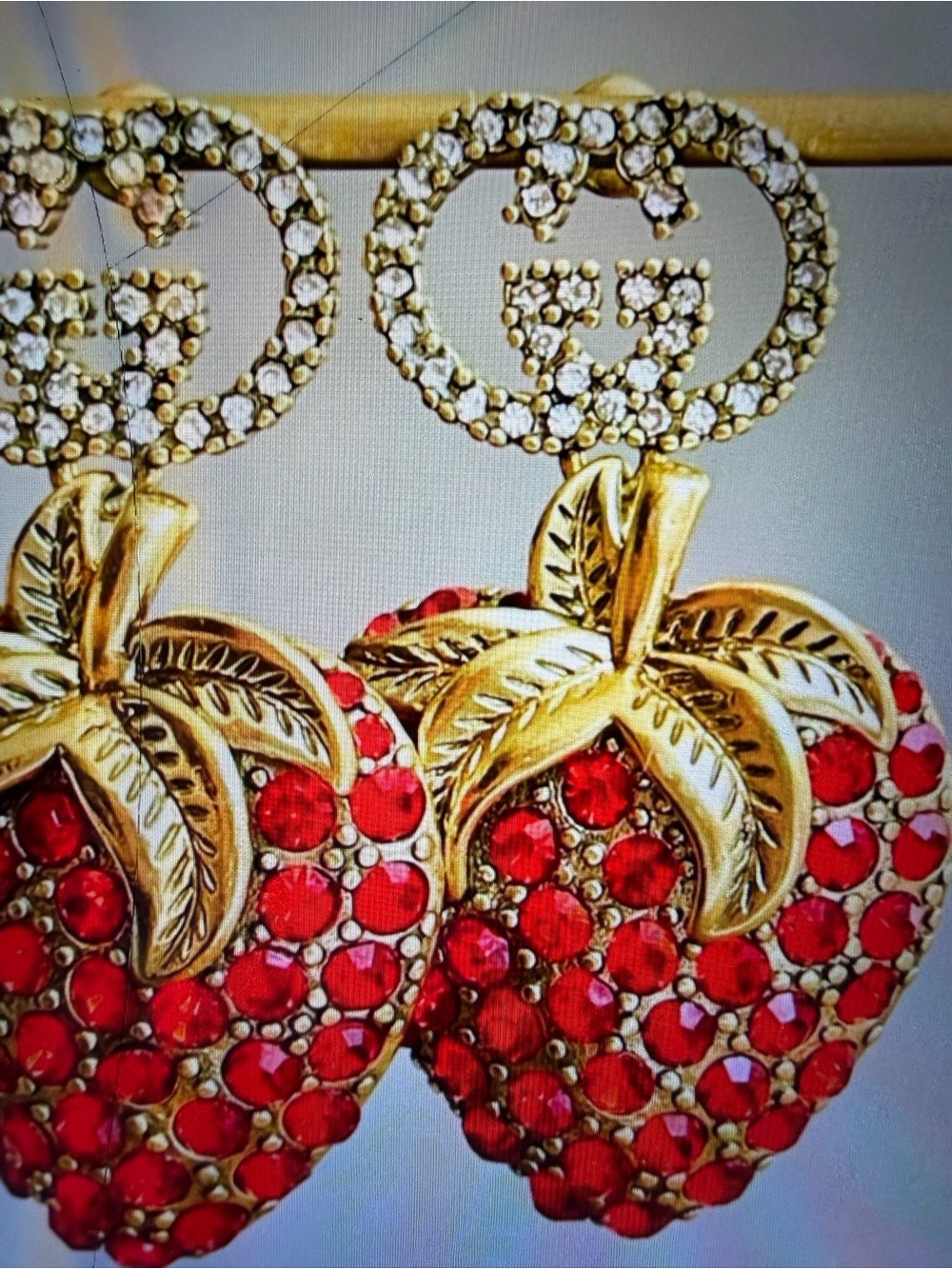 Unbranded Gold-Tone Red Crystal Strawberry Drop Earrings